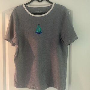 Coastal Crewneck Striped Tee with Sailboat Embroidery - Black/White XL